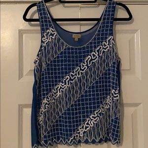 Cremieux Baby blue and white beaded top